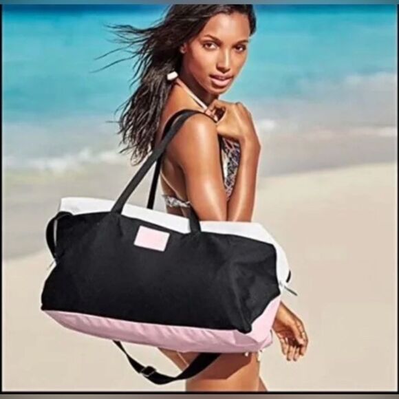 Victoria's Secret Handbags - *Victoria’s Secret* Duffle Travel Weekender Bag Black Pink White